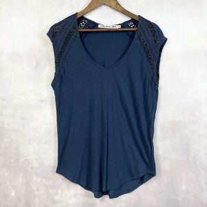 Michael Stars Womens Crochet Sleeve Top OS Supima Modal Boho Minimalist Beach